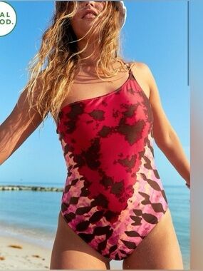 Aerie One Shoulder One Piece Swimsuit in Pink Tie-Dye